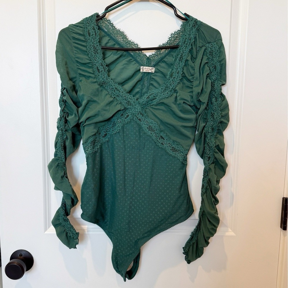 Free People Lace Long Sleeve Babydoll Bodysuit Small Fairy Dark Romantic